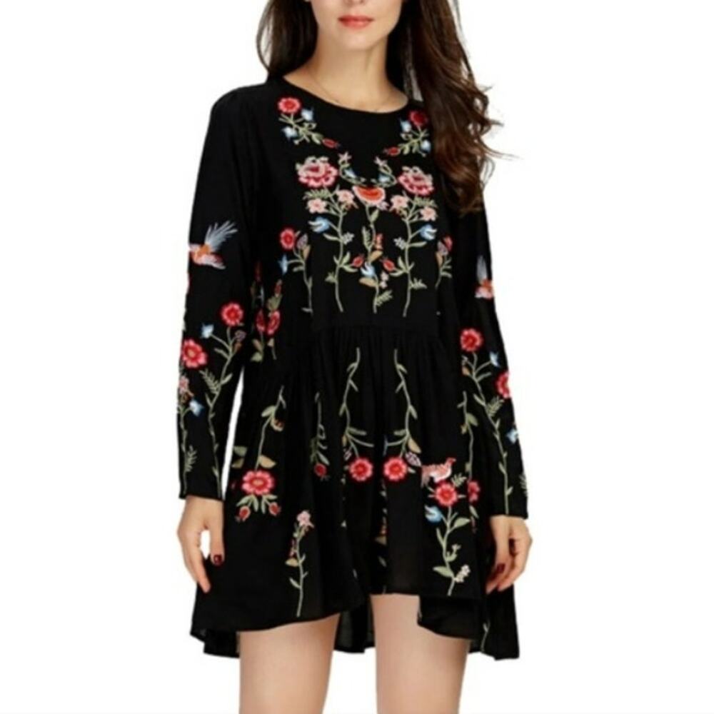 Vadim High Low Boho Embroidered Drop Waist Dress Womens Size Medium